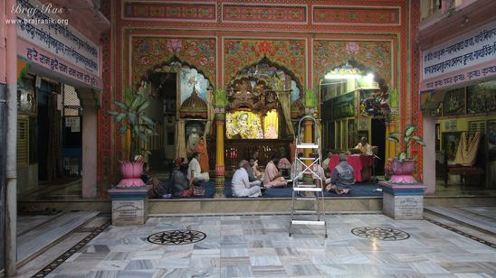 View of the temple from courtyard at Shri Roop Sanatan Gaudiya Math, Vrindavan
