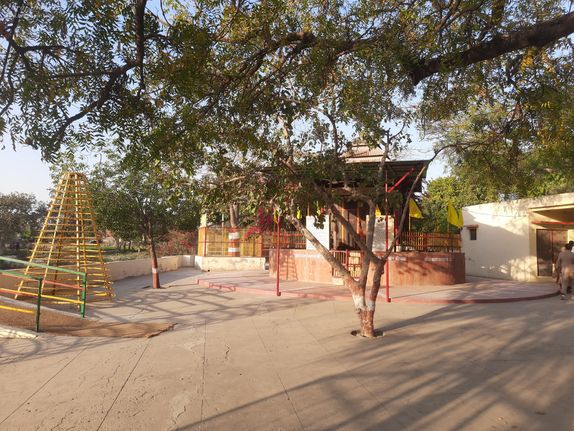 Trees and a small temple of Giriraj Ji and Hanuman Ji at Nikunj Van, Vrindavan