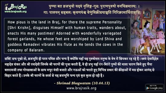 पुण्या बत व्रजभुवो यदयं - श्रीमद भागवतम् (10.44.13)
