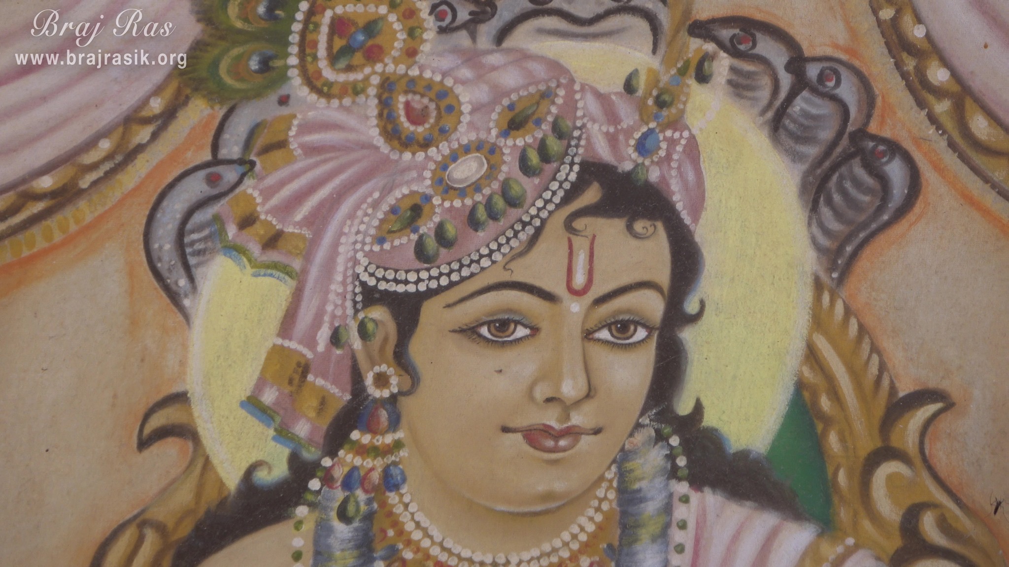 Closeup view of Shri Balram Ji's painting at Shri Dauji temple, Lauhavan