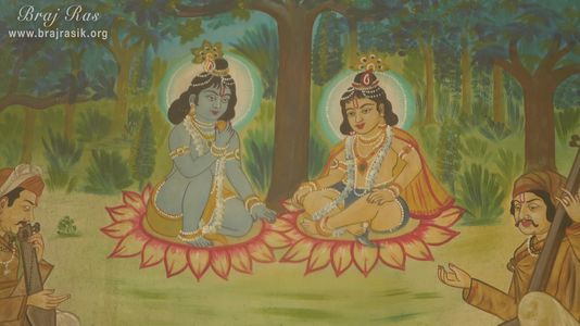 Close view of Shri Krishna Balram's painting at Shri Dauji temple, Lauhavan