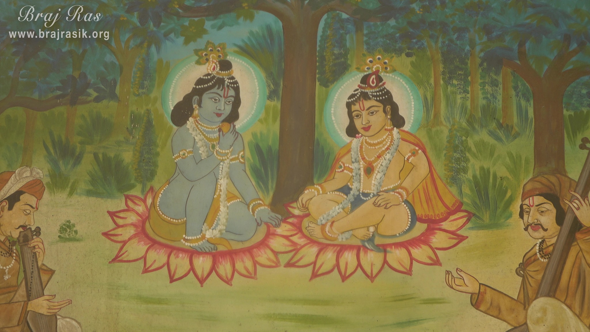 Close view of Shri Krishna Balram's painting at Shri Dauji temple, Lauhavan