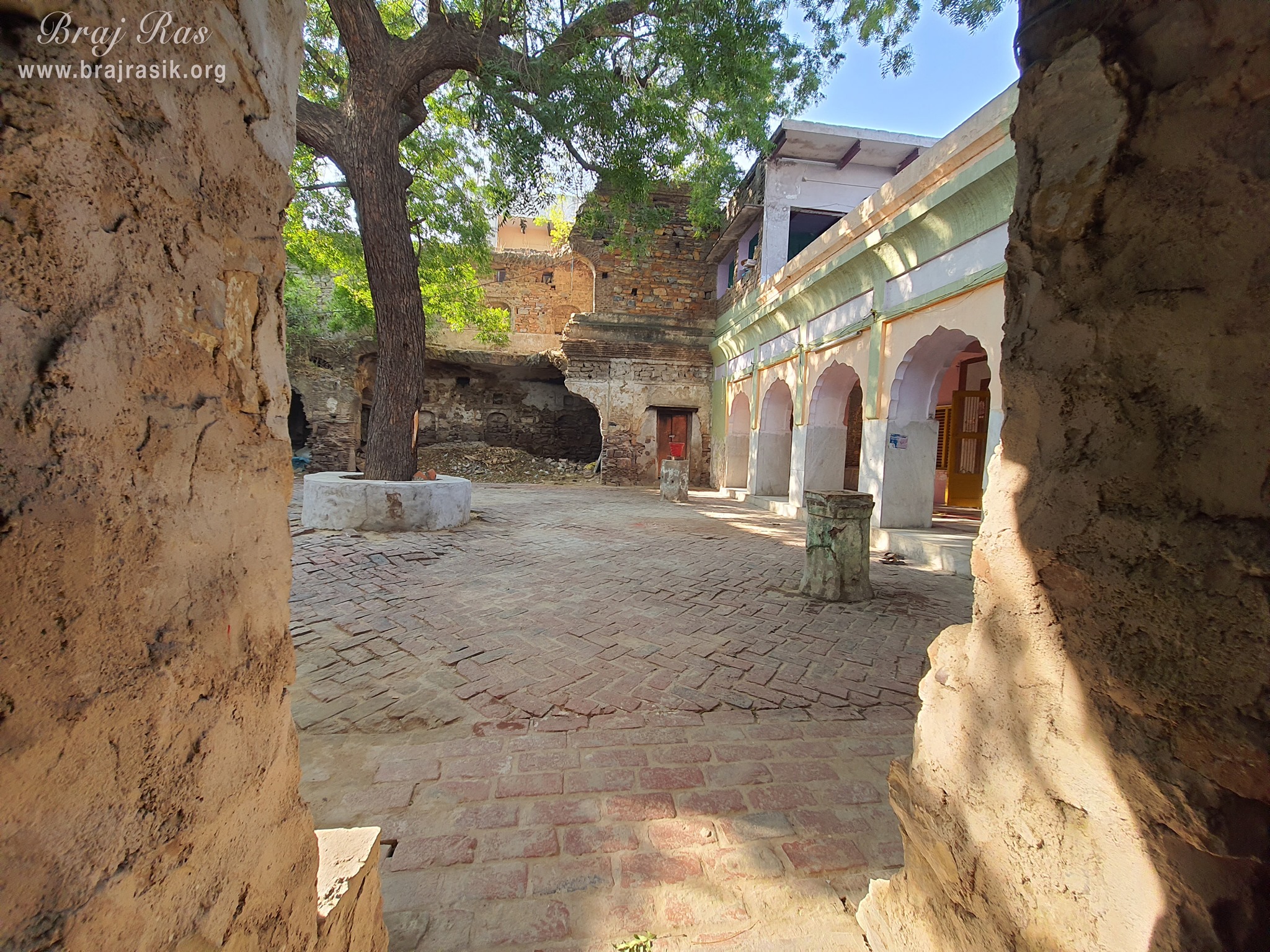 Long view of the temple courtyard at Ashtasakhi Temple - Barsana