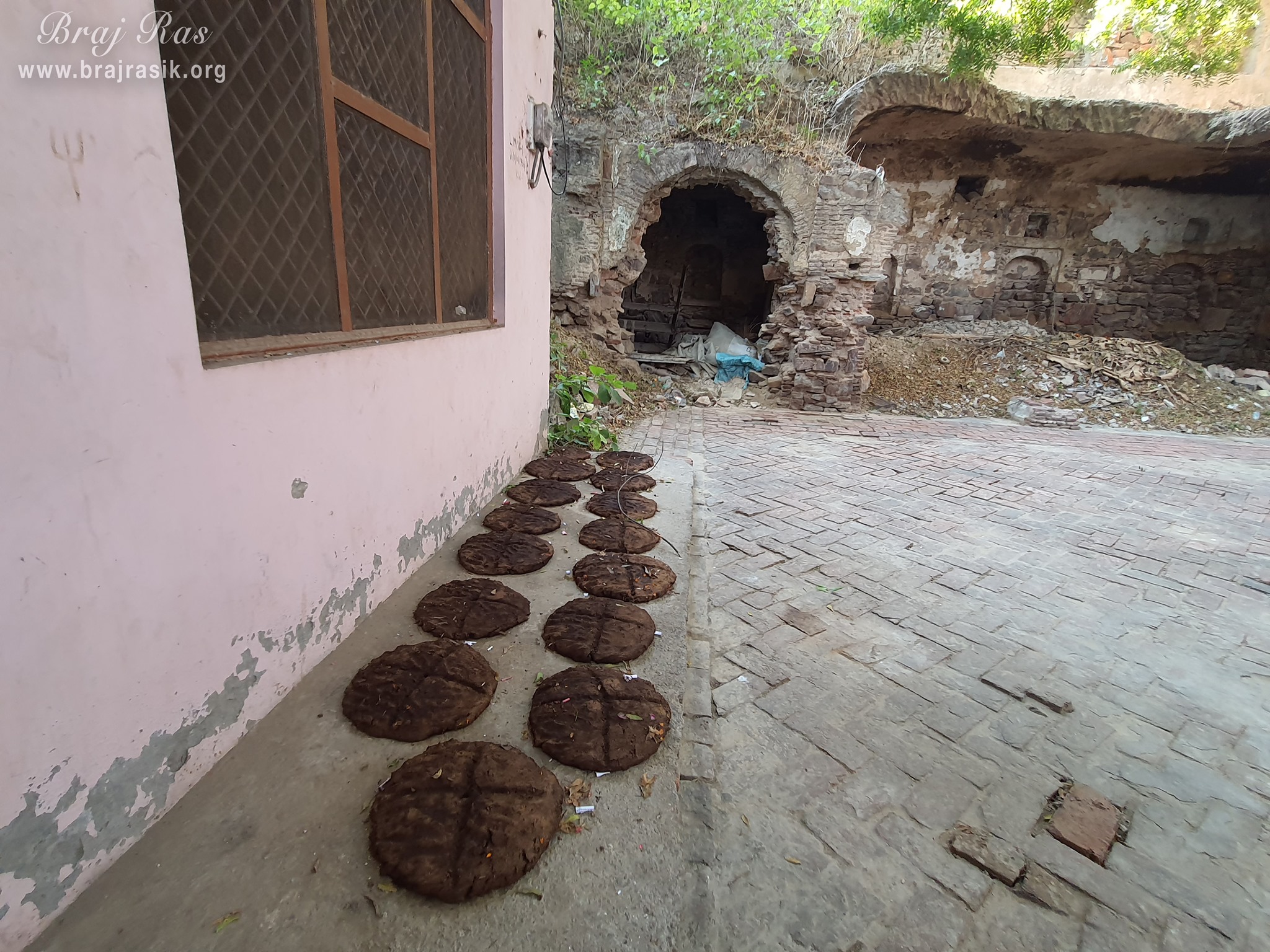 Cow dung has been kept for drying at Ashtasakhi Temple - Barsana