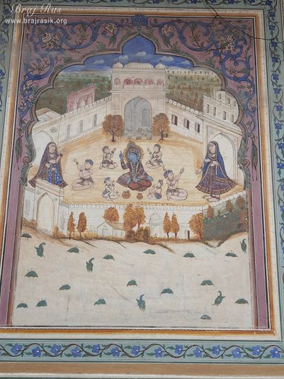 Painting of Shri Krishna depicted on the wall at Shri Kushal Bihari Temple, Barsana