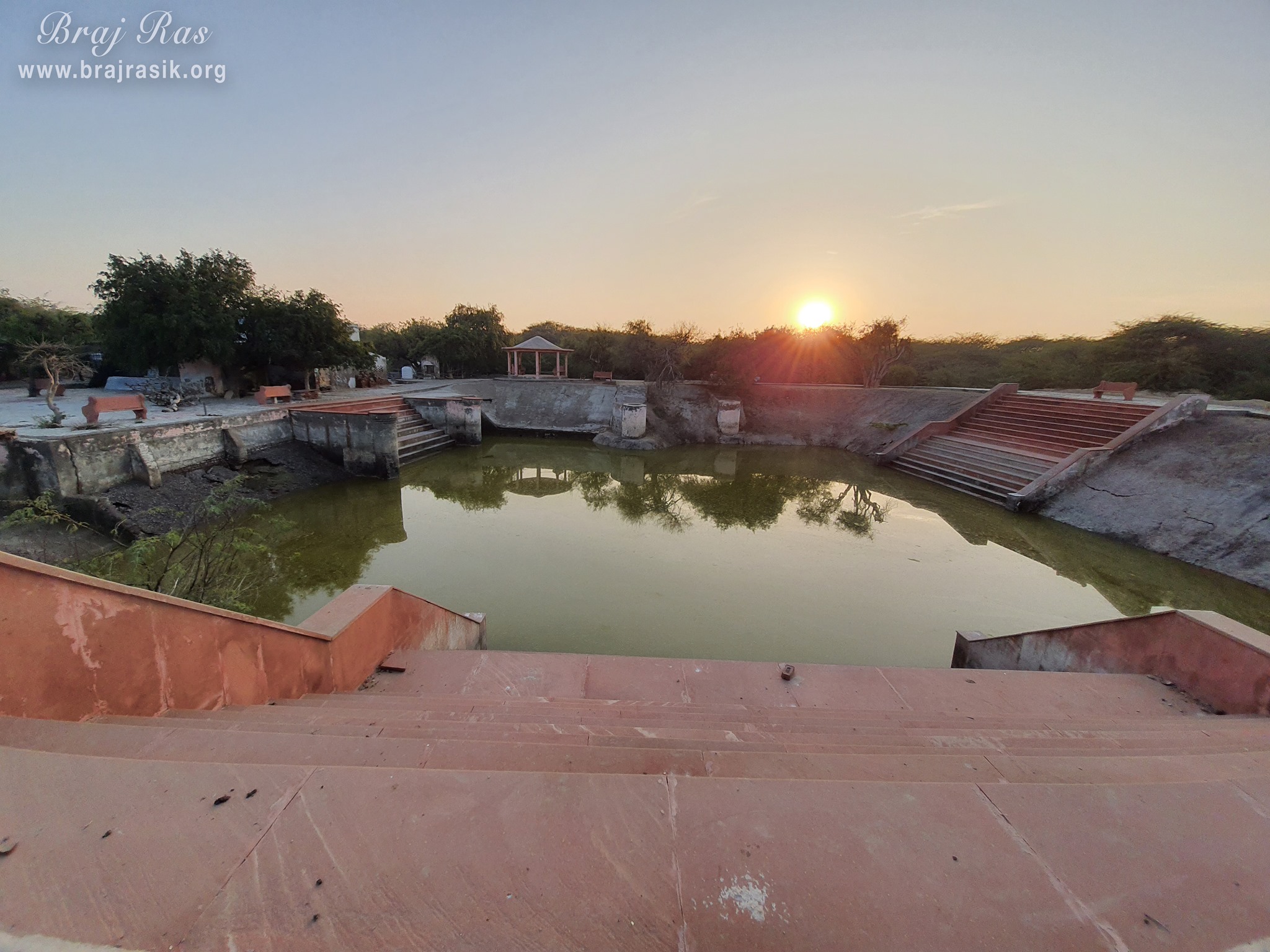 Beautiful stairs of the pond near Shyam Kuti, Govardhan