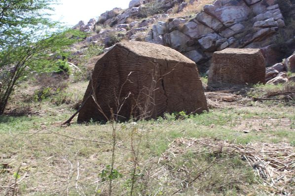 View of beautiful huts near Vyomasur's Cave in Kamyavan.