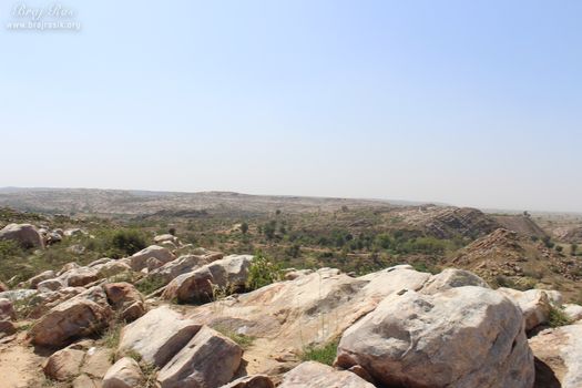Beautiful view of nearby hills at Vyomasur's Cave in Kamyavan.