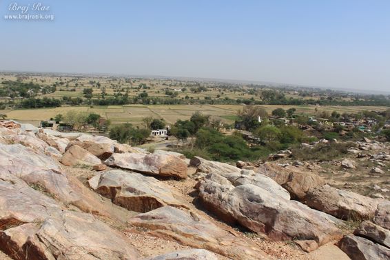 Beautiful view of nearby village from the hill at Vyomasur's Cave in Kamyavan.