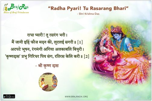 Radha Pyari! Tu Rasarang Bhari - Shri Krishndas, Shri Krishndas Adhikari Ji Ki Vani (782)