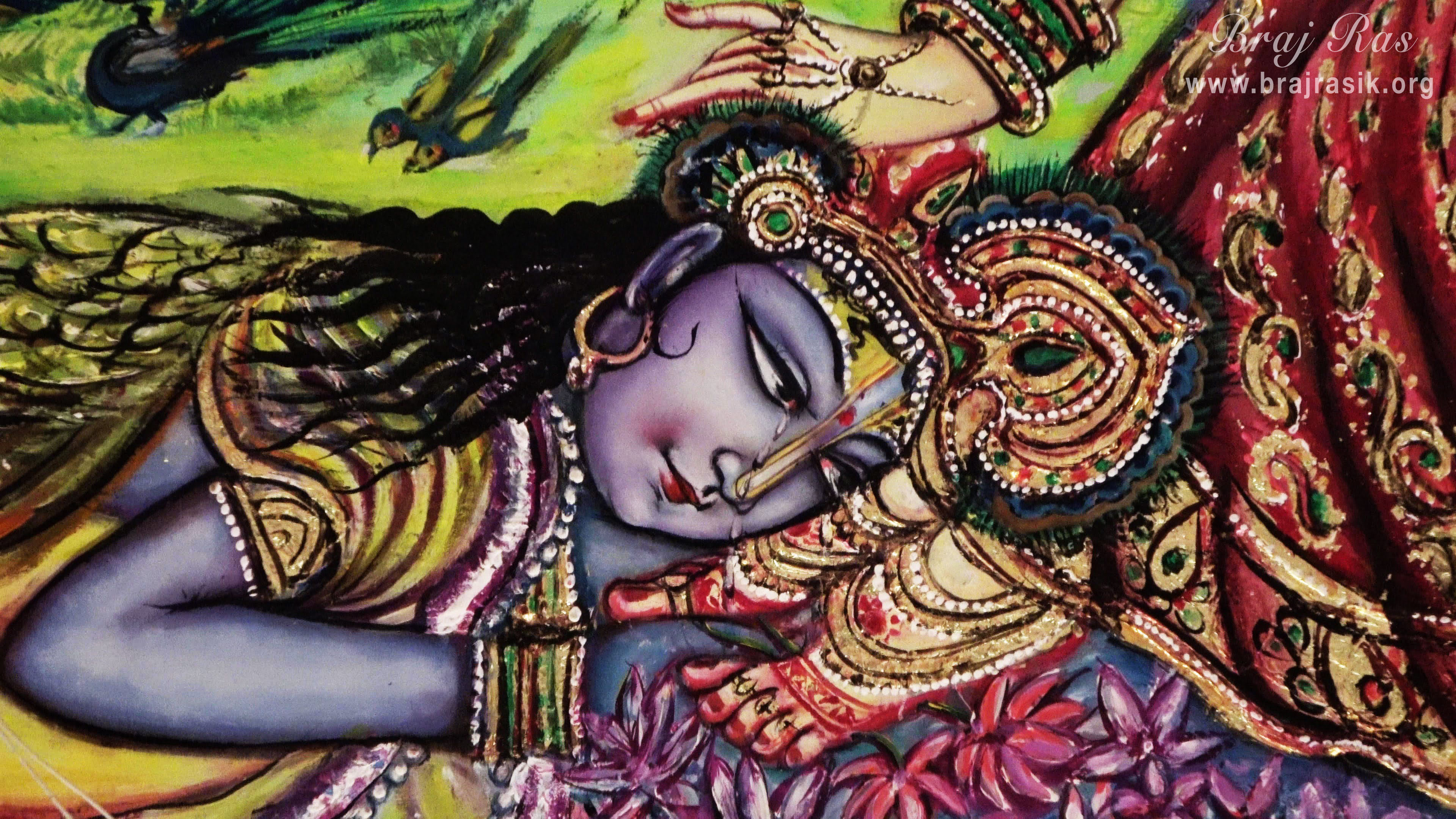 श्री कृष्ण रोते हुए श्री राधा की चरण सेवा करते हुए 