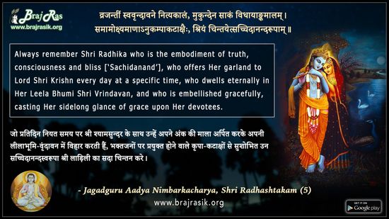 Vrajanteem Svavrindavane Nityakaalam - Jagadguru Aadya Nimbarkacharya, Shri Radhashtakam (5)