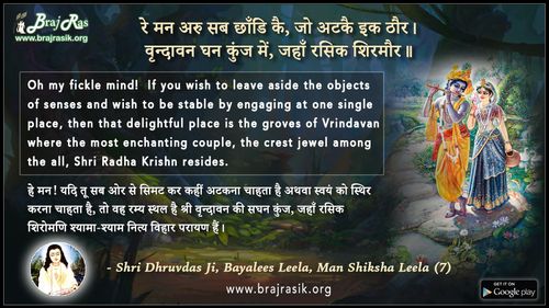 रे मन अरु सब छाँडि कै - श्री ध्रुवदास जी, बयालीस लीला, मन शिक्षा लीला (7)