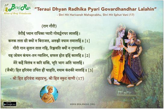 Teraui Dhyan Radhika Pyari Govardhandhar Lalahin - Shri Hit Harivansh Mahaprabhu, Shri Hit Sphut Vani (17)