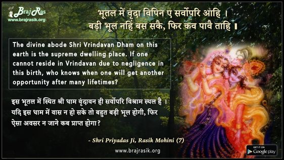 भूतल में वृंदा विपिन ए सर्वोपरि आहि - श्री प्रियादास जी, रसिक मोहिनी (7)