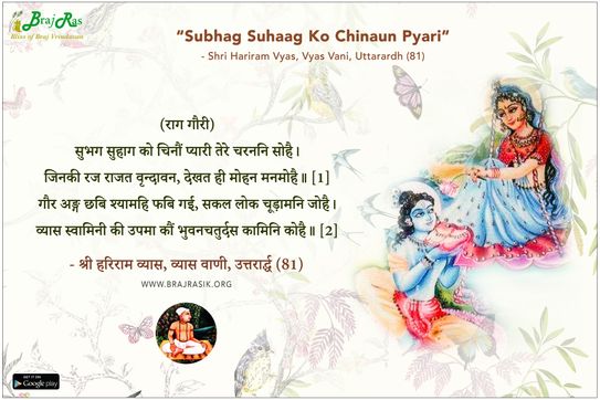 सुभग सुहाग को चिनौं प्यारी तेरे चरननि सोहै - श्री हरिराम व्यास, व्यास वाणी, उत्तरार्द्ध (81)