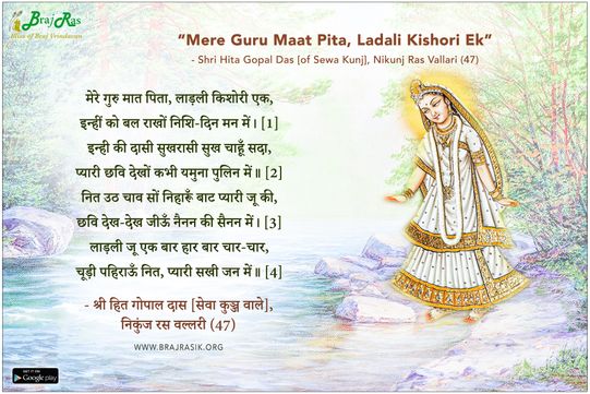 मेरे गुरु मात पिता, लाड़ली किशोरी एक - श्री हित गोपाल दास [सेवा कुञ्ज वाले], निकुंज रस वल्लरी (47)