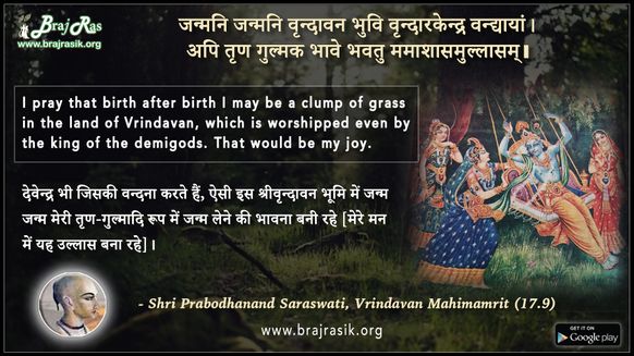 जन्मनि जन्मनि वृन्दावन भुवि - श्री प्रबोधानन्द सरस्वती, वृन्दावन महिमामृत (17.9)