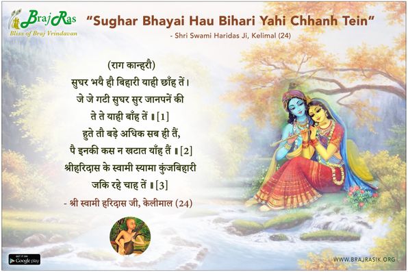 सुघर भयै हौ बिहारी याही छाँह तें - श्री स्वामी हरिदास जी, केलीमाल (24)