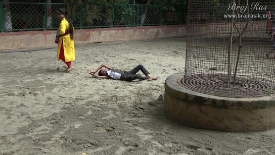 A devotee is rolling in the sand of Ramanreti, Gokul - Braj where Shri Krishn and Lord Balram used to play with their cowherd friends.