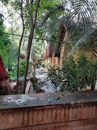 Beautiful huts of the sages in the forest of Ramanreti, Gokul - Braj.