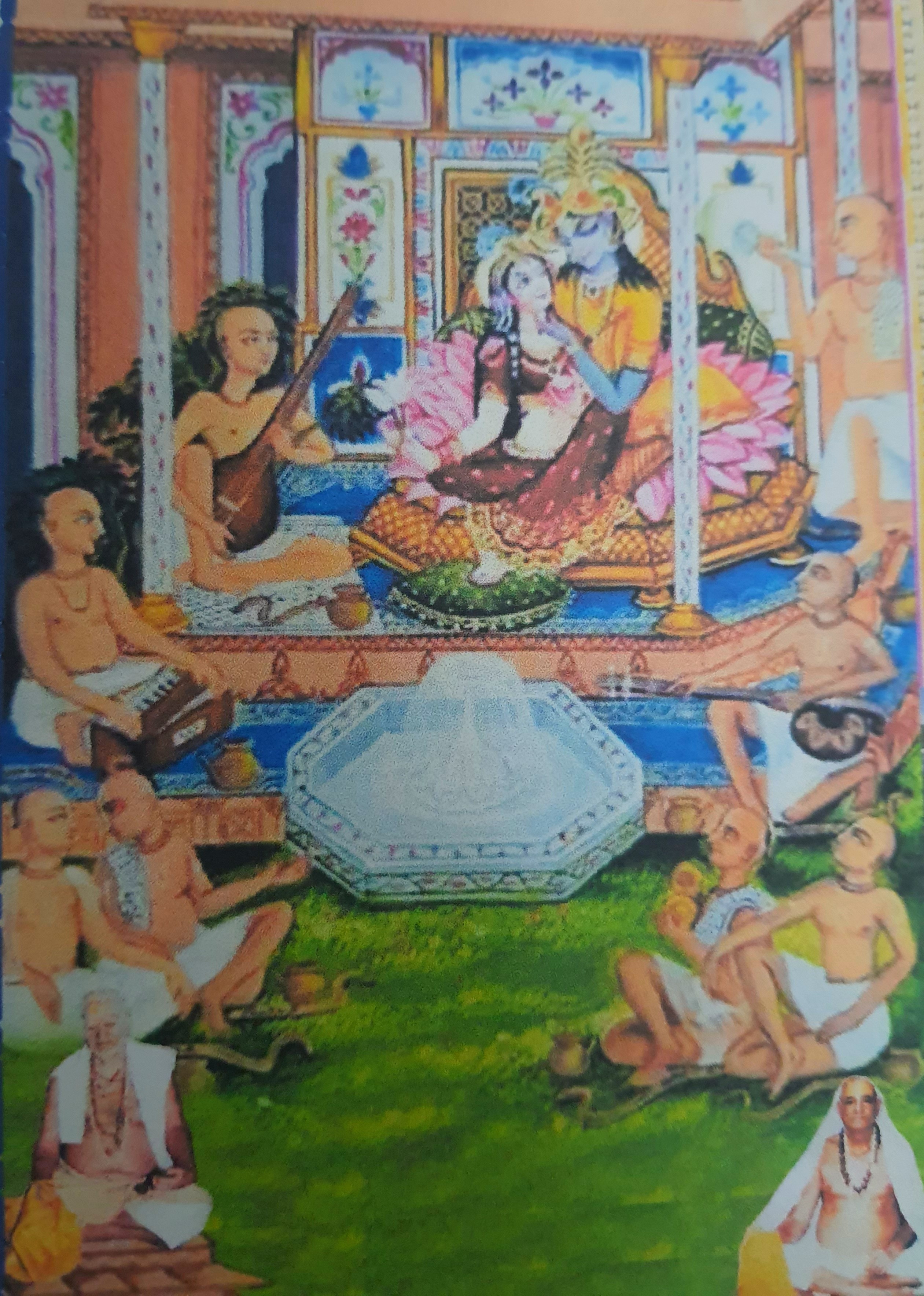 स्वामी हरिदासी संप्रदाय के आचार्य श्री राधा कृष्ण के साथ ।