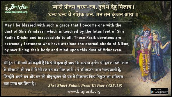 प्यारी प्रीतम चरण-रज, दुर्लभ देहु मिलाय - श्री भोरी सखी, प्रेम की पीर (435.19)