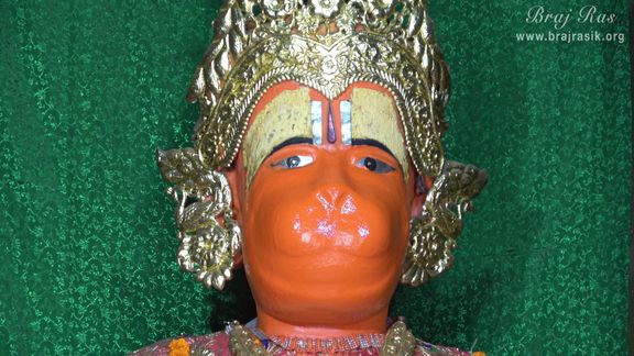 Close darshan of the Lotus Face of Shri Hanuman Ji at Hanuman Garhi Temple, Vrindavan.