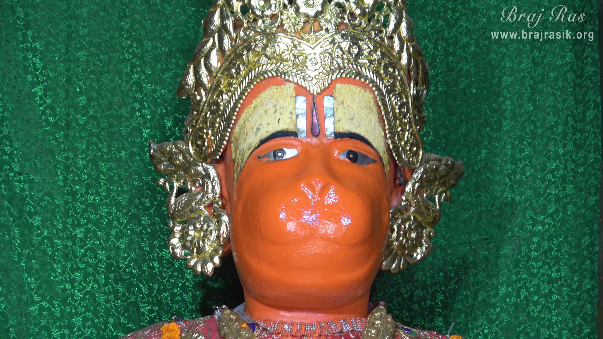 Close darshan of the Lotus Face of Shri Hanuman Ji at Hanuman Garhi Temple, Vrindavan.