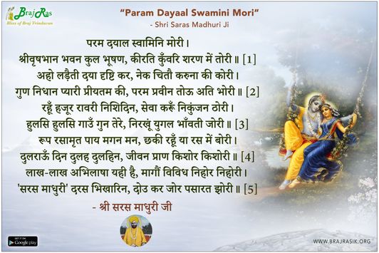  परम दयाल स्वामिनि मोरी - श्री सरस माधुरी जी