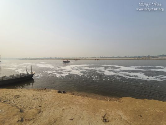 View of Shri Yamuna Ji at Shri Thakurani Ghat and Shri Govind Ghat in Gokul.