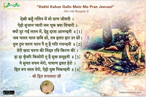 देखी कहुँ गलिन में मो प्राण जीवनी - श्री हित रूपलाल जी