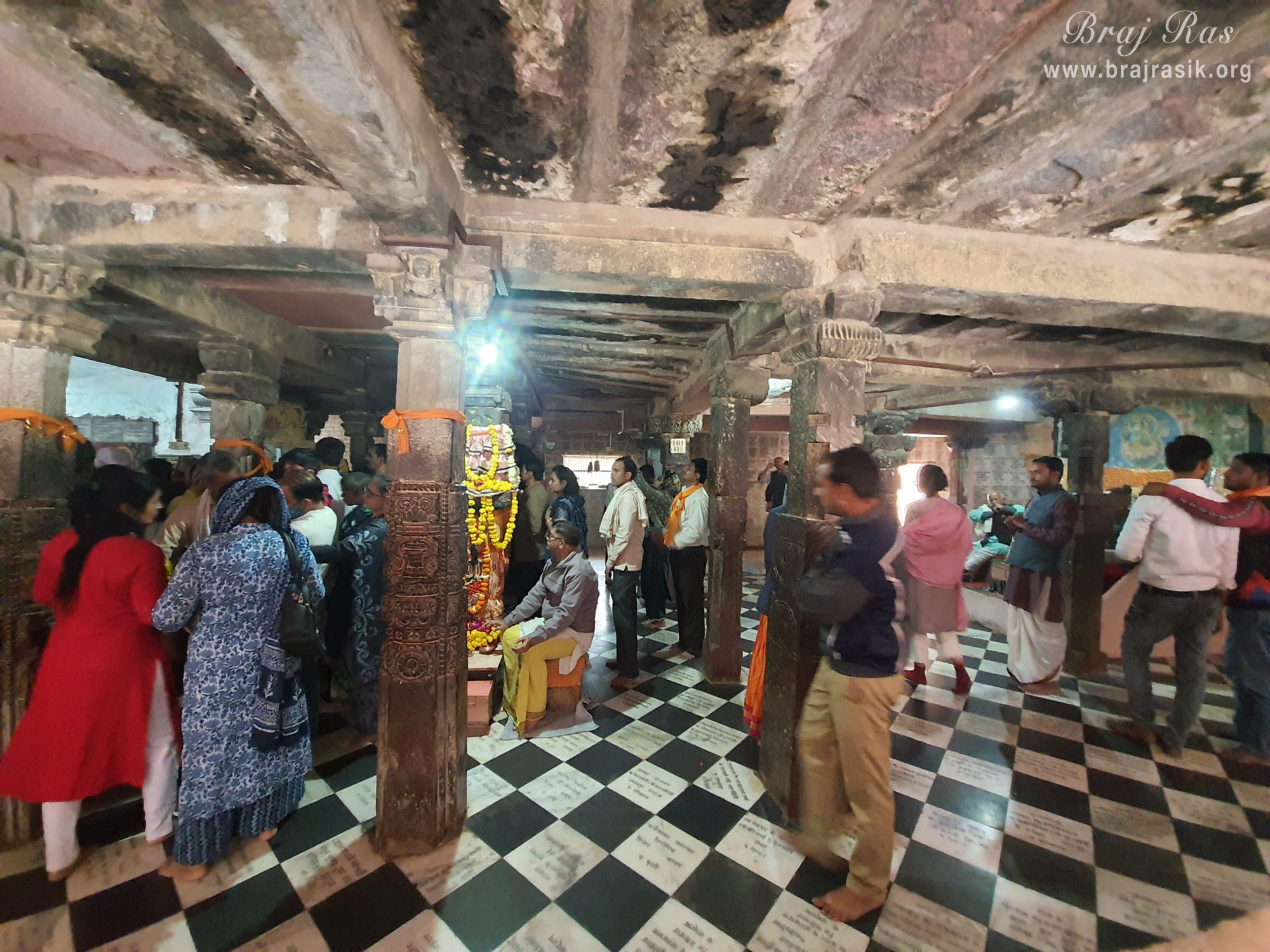 A nice view of ancient pillars at Nand Bhavan or Chaurasi Khamba Temple in Gokul.