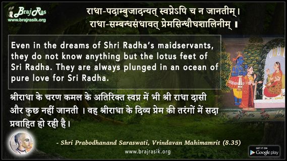 राधा-पदाम्बुजादन्यत् स्वप्नेऽपि - श्री प्रबोधानन्द सरस्वती, वृन्दावन महिमामृत (8.35)