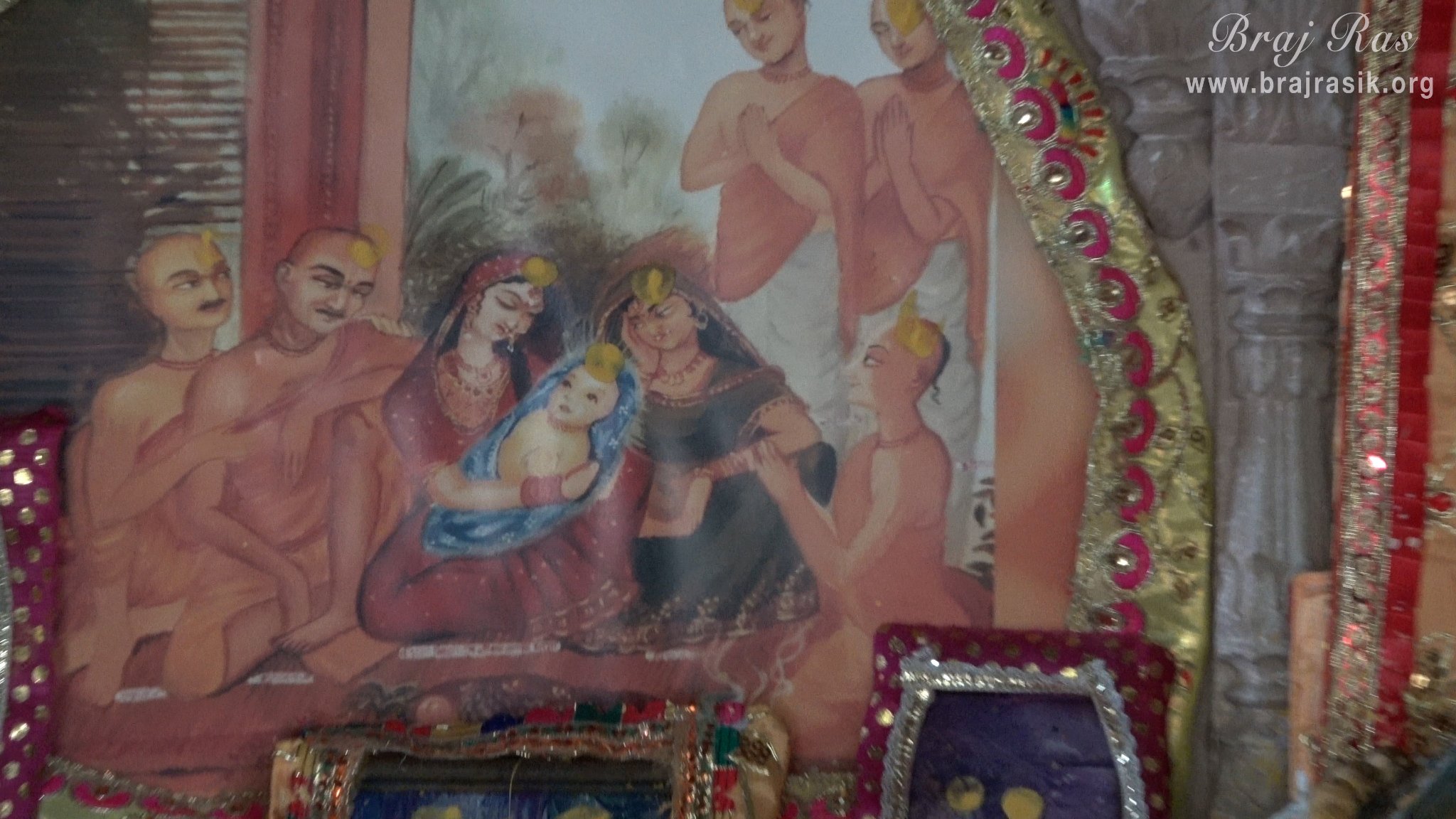 Painting of the birth of Swami Shri Haridas Ji at Radha Bavdi in Vrindavan.