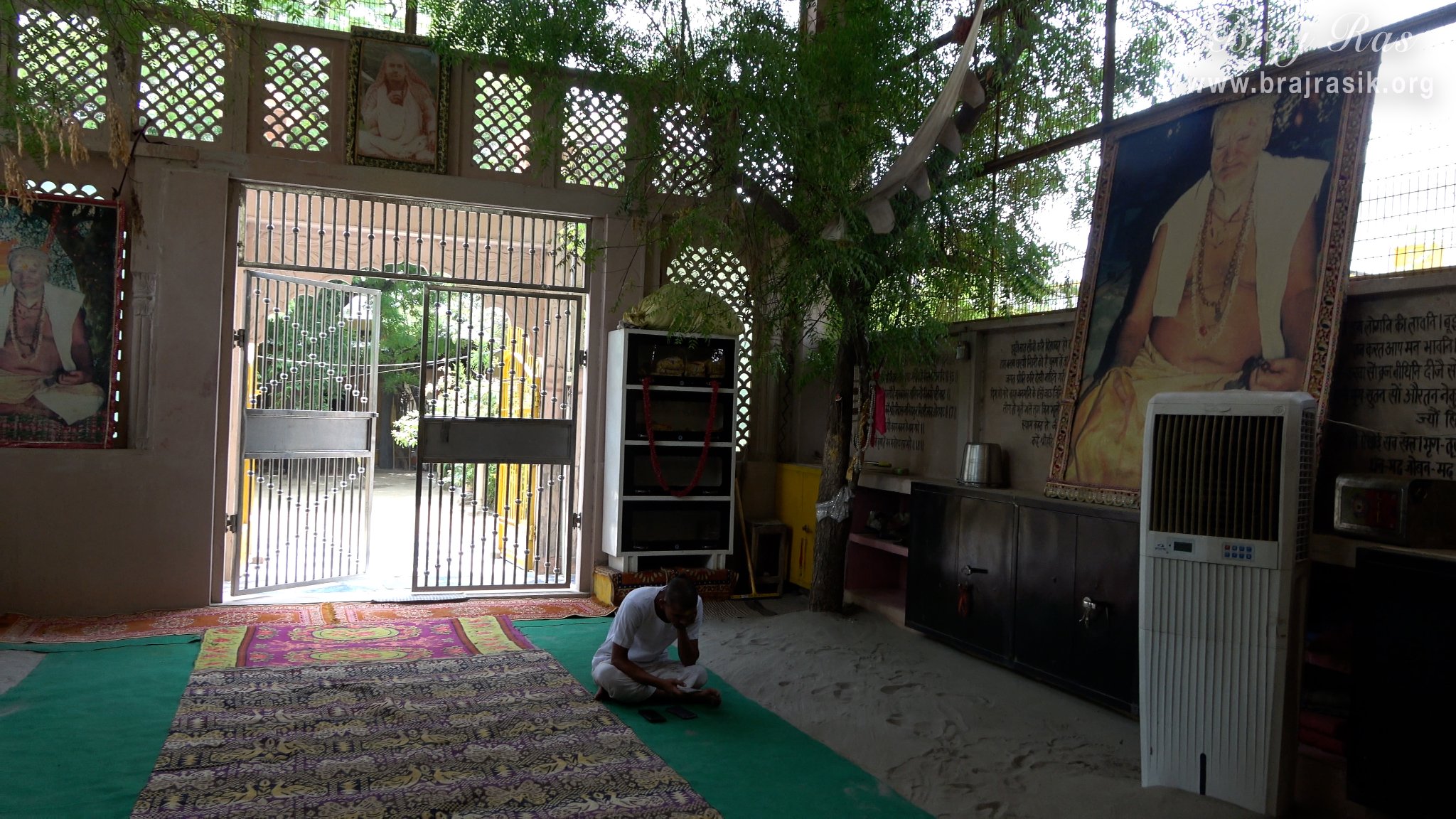 Inside view of the bhajan place of Swami Shri Radha Charan Das Ji Maharaj at Radha Bavdi in Vrindavan.