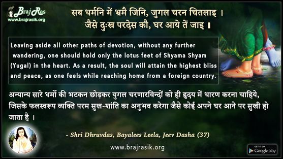 सब धर्मनि में भ्रमै जिनि, जुगल चरन चितलाइ - श्री हित ध्रुवदास, बयालीस लीला, जीव दशा (37)