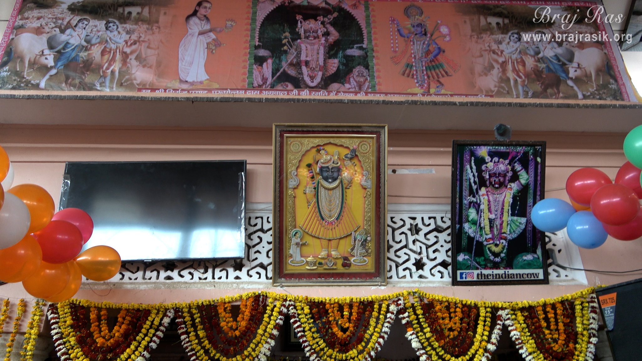 View of several photos of Shrinathji and Mahaprabhu in Shrinathji Temple in Punchari, Govardhan.