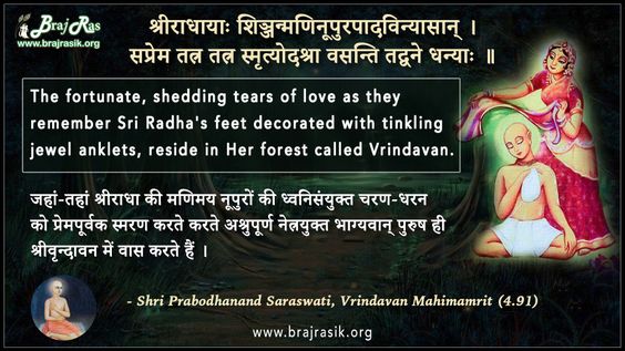 Shriradhayaah Shinjanmaninupurapaadavinyaasaan - Shri Prabodhanand Saraswati, Vrindavan Mahimamrit (4.91)