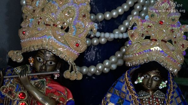 Closeup darshan Of Shri Mor Bihari Biharini Ju in Shri Mor Bihari Temple, Nandgaon.
