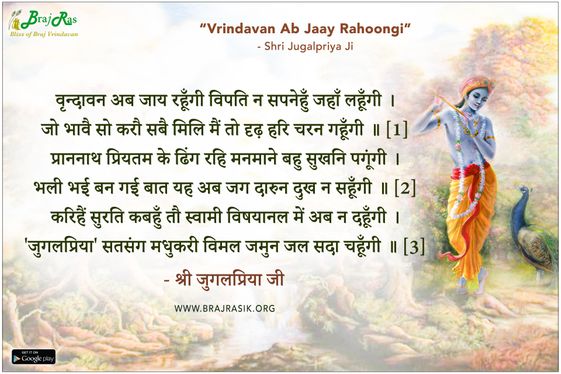 वृन्दावन अब जाय रहूँगी विपति न सपनेहुँ जहाँ लहूँगी - श्री जुगलप्रिया जी