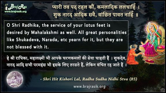 प्यारी तव पद टहल कौं, कमलादिक ललचाहिँ - श्री हित किशोरी लाल, राधा सुधा निधि स्तव (85)