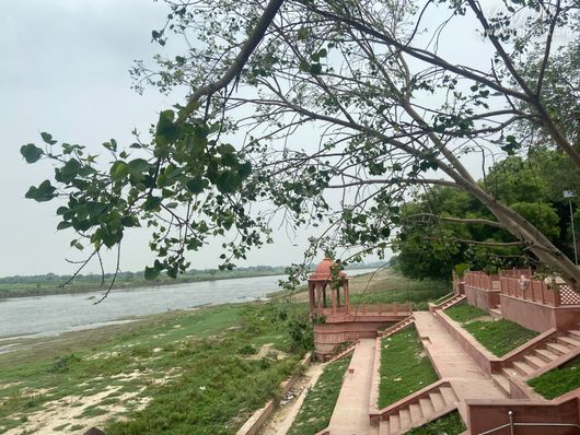 A beautiful view of Chintaharan Ghat of Yamuna Ji near Chintaharan Mahadev Temple in Gokul Mahavan.