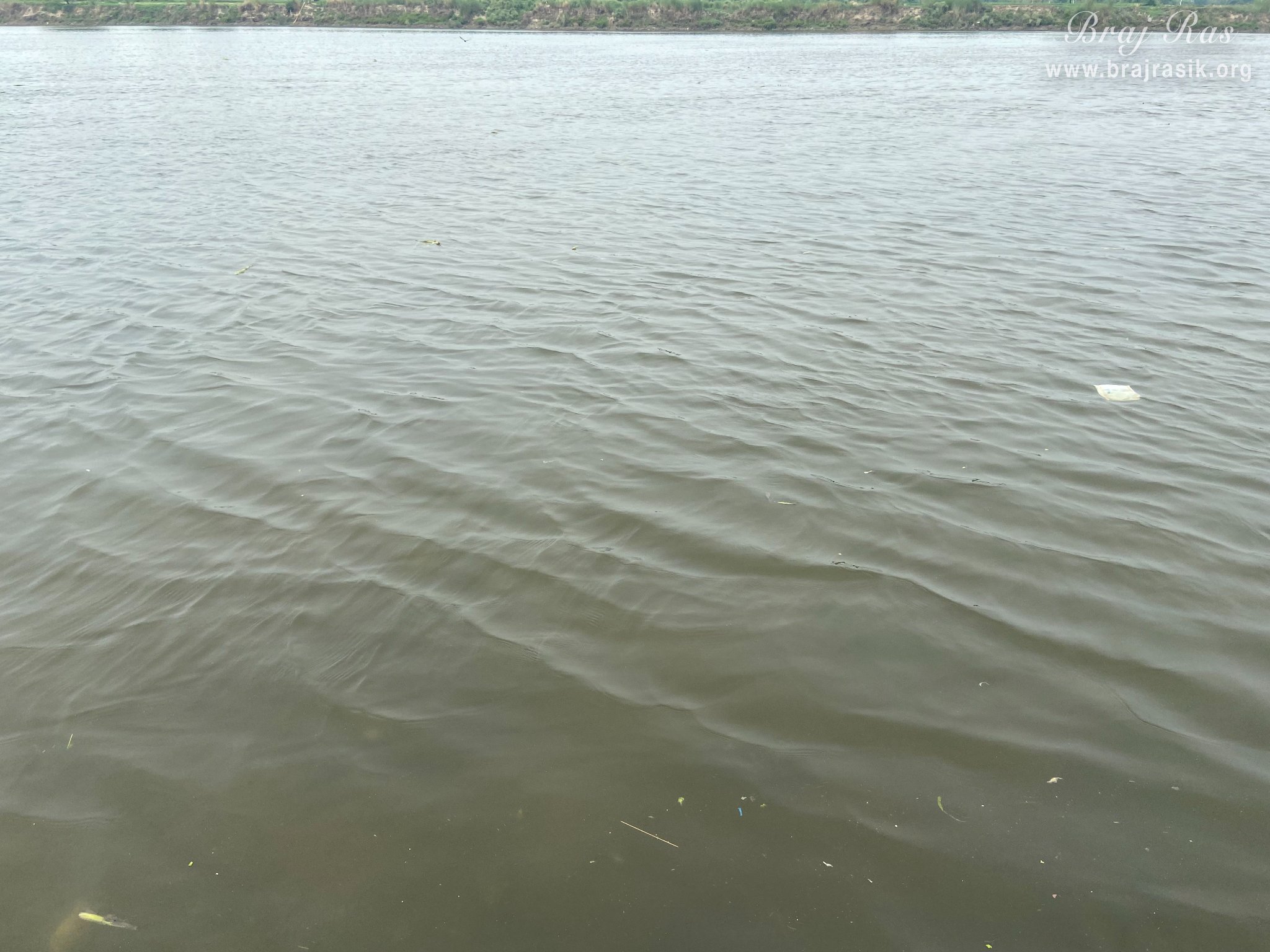 Beautiful waters of Yamuna Ji at Chintaharan Ghat near Chintaharan Mahadev Temple in Gokul Mahavan.