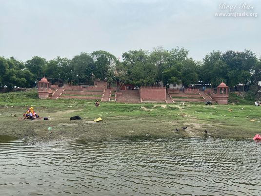 View of Chintaharan Mahadev Temple from a boat in Gokul Mahavan.