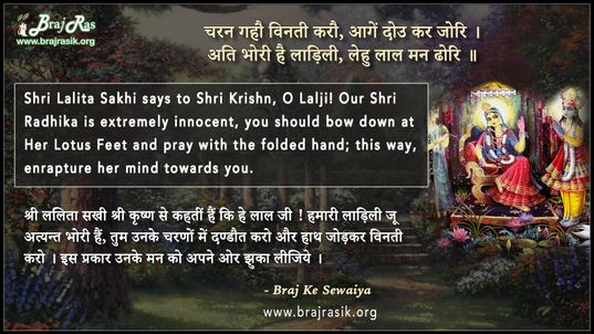 चरन गहौ विनती करौ आगें दोउ कर जोरि - ब्रज के दोहे