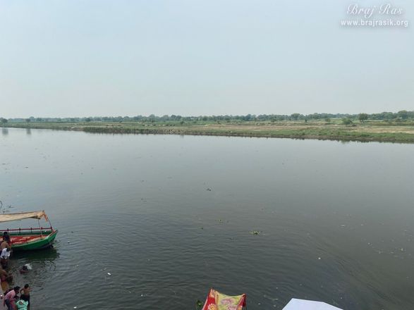 A unique view of Yamuna Ji at Brahmand Ghat in Gokul Mahavan.