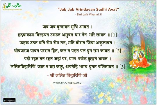 जब जब वृन्दावन सुधि आवत - श्री ललित विहारिणि जी
