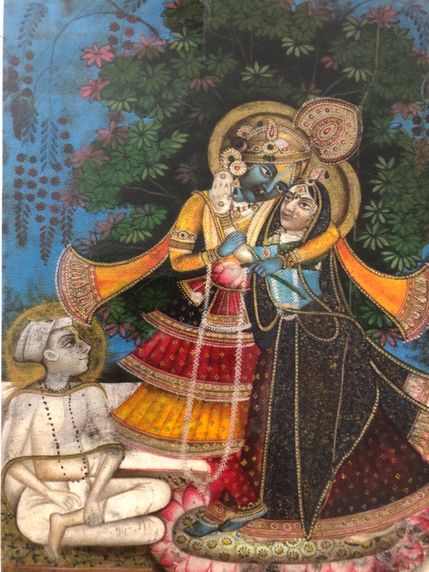 Potrait of Murali incarnation Shri Hita Harivansh Mahaprabhu with Shri Radha Krishn