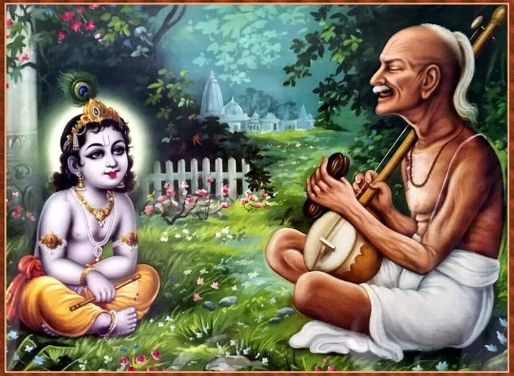 Lord Krishna listening to the bhajan of Shri Surdas.